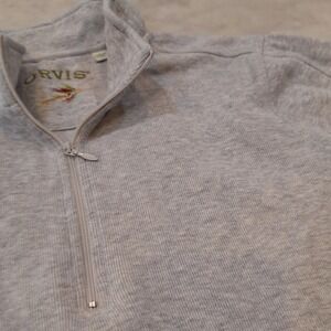 Orvis Quarter Zip Trout Bum Pullover Mens Lg Gray 100% Cotton Ribbed Knit Fitted